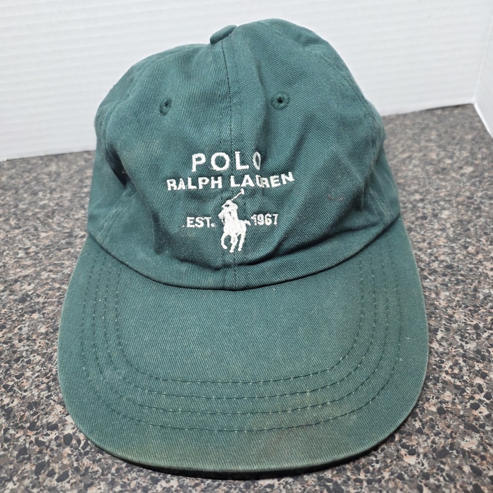 Vintage Polo Ralph Lauren Hat Green Est 1967 Pony Logo Strapback 90s Dad Cap